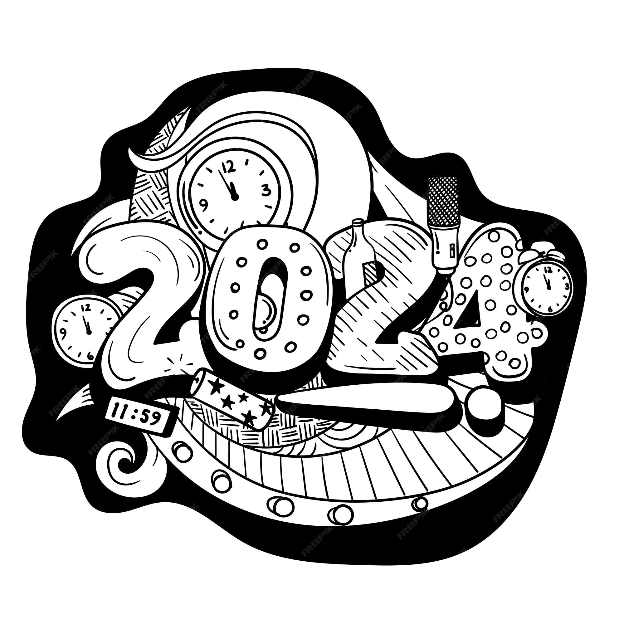 Premium Vector | Typography number of 2024 in doodle art design for ...