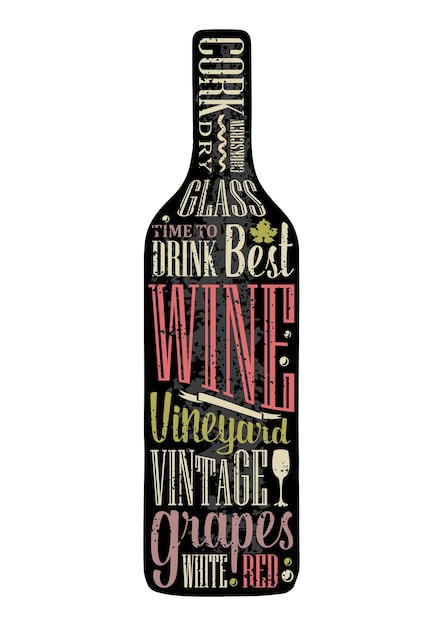 Типографский плакат с текстом в силуэте Бутылка вина