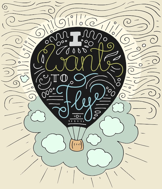 Vector typography poster with air balloon