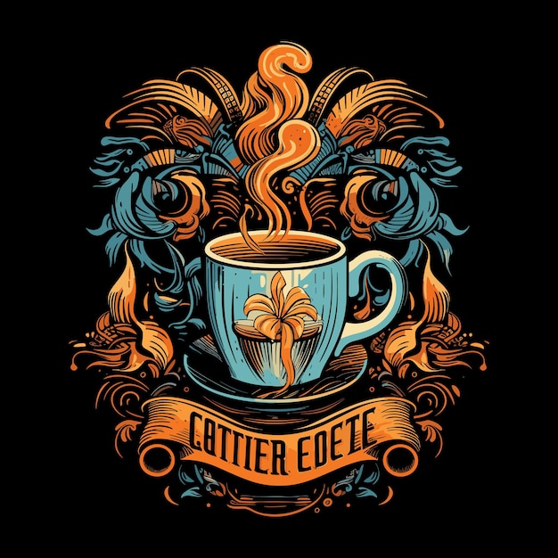 벡터 국제 커피의 날을 위한 타이포그래피 리본 커피 티셔츠 디자인