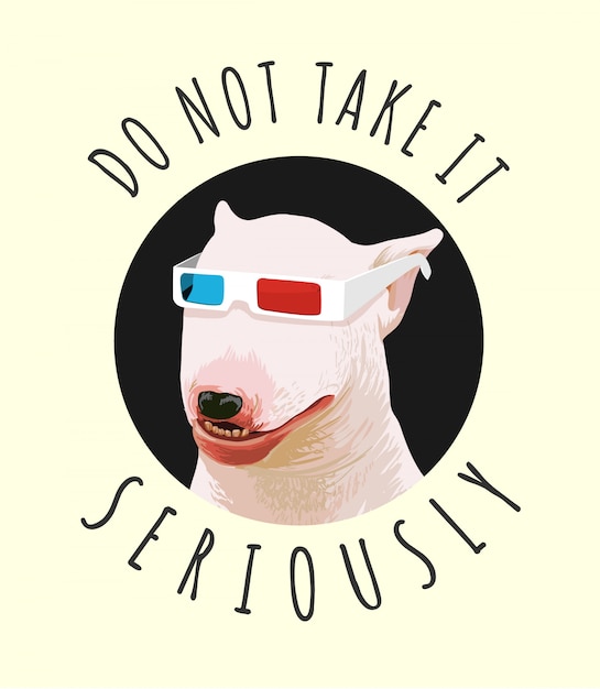 Вектор Типография слоган с забавной собакой на 3d очки иллюстрации