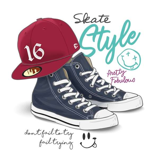 Vector typography slogan with sneaker and cap illustration