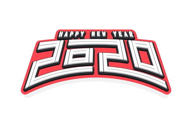 テキスト新年あけましておめでとうございます2020とタイポグラフィスポーツスーパーヒーロースタイルのエンブレム。