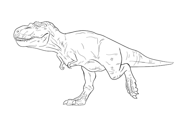 ティラノサウルス・レックス (T-Rex) ディノサウルの前史時代の生き物 ラインアートイラスト