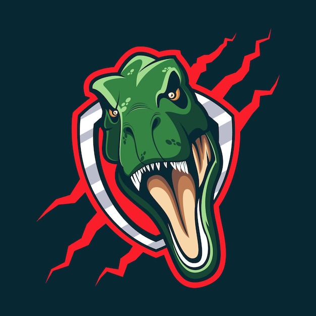 Tyrannosaurus head shield mascot logo