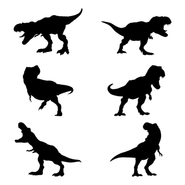 tyrannosaurus rex silhouette set collection isolated black on white background vector illustration