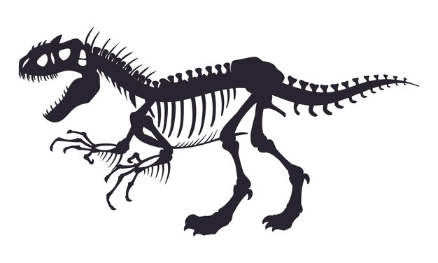 Tyrannosaurus skeleton silhouette Dinosaur fossil bones jurassic tyrannosaurus rex silhouette flat vector illustration Ancient reptile skeleton