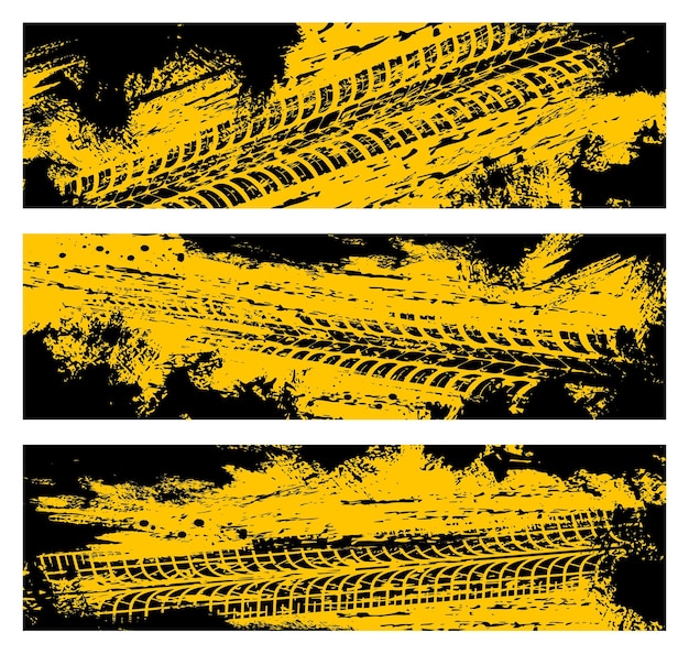 Вектор Шинные следы внедорожных шин печатают гранж-баннеры