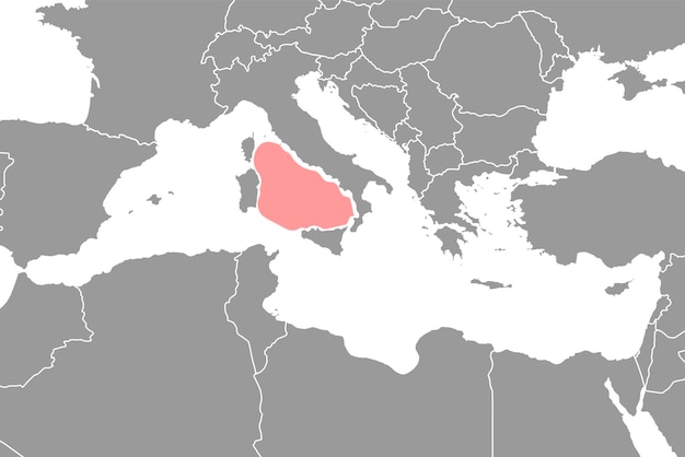 Mar tirreno sulla mappa del mondo illustrazione vettoriale