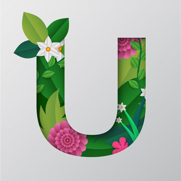 U alphabet made by floral design.