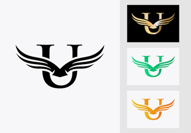 U brief vleugel logo ontwerp. letter U logo en vleugels concept