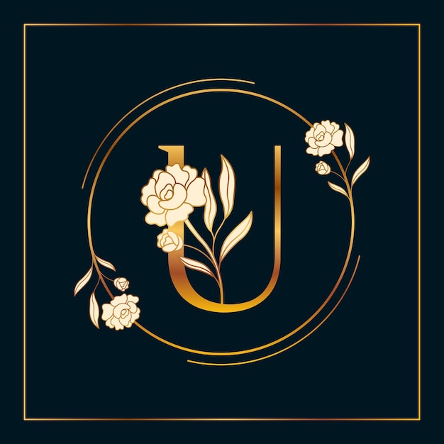 U Golden Elegant Floral Logo Design