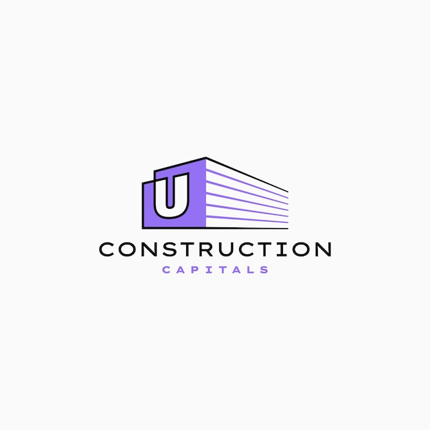 U Letter Construction 3D Перспектива Логотипа Векторная Иконка Иллюстрация