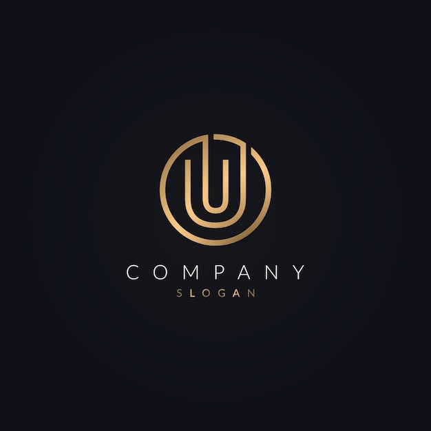 Дизайн логотипа буквы U с элементом формы круга золотого цвета
