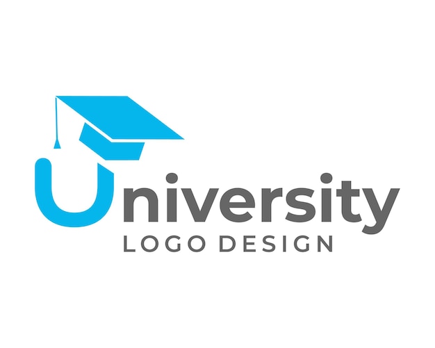 U letter monogram academic cap education logo design.