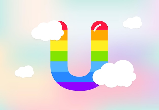 U Letter Regenboogpatronen ontwerpen abstracte regenboogbrief voor kinderen houden van familie en schoolconcept
