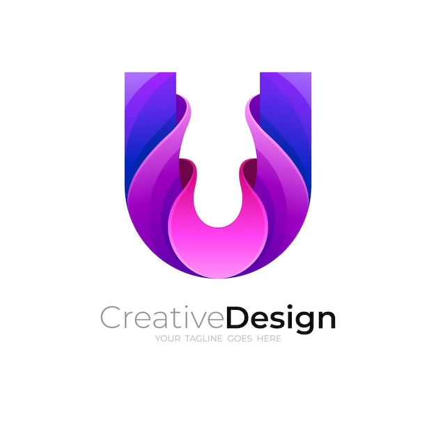 U logo and colorful design template, 3d style