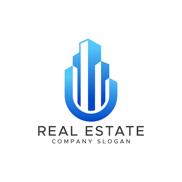 U real estate home logo with a building