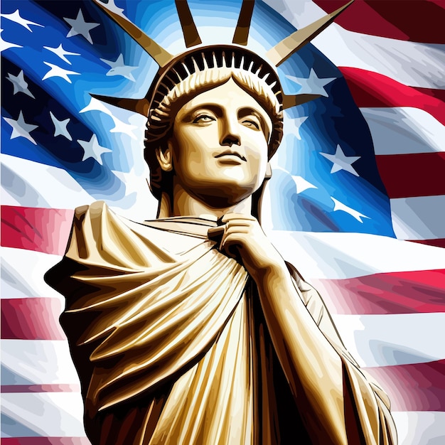 U s greeting card flag and statue of liberty th of july independence day of the united states vector