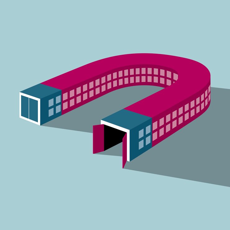 Vector the u-shaped building. isolated on blue background.