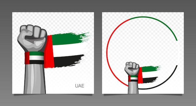 Uae arab emirates grunge flag patriotic victory frame banner set hand raised in air independence day