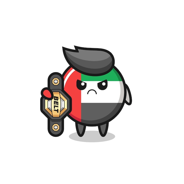 チャンピオンベルト付き総合格闘家としてのアラブ首長国連邦の旗バッジマスコットキャラクター