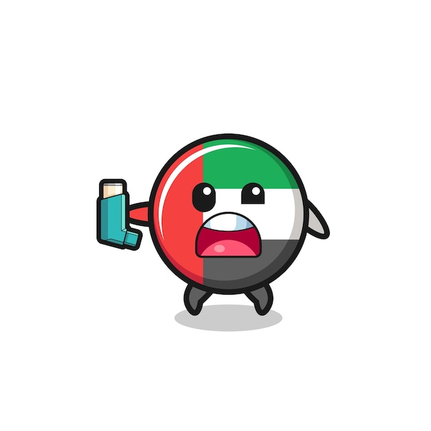 吸入器を持って喘息を患っているアラブ首長国連邦の旗のマスコット