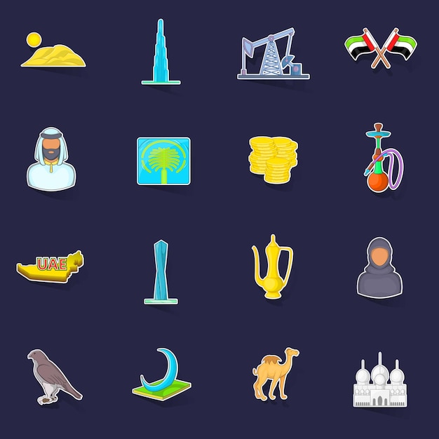 UAE icons set vector sticker