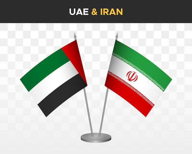 UAE united arab emirates vs iran desk flags mockup 3d vector illustration table flags