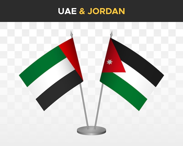 아랍 에미리트 연합 아랍 에미리트 대 요르단 책상 플래그 모형 3d 벡터 일러스트 테이블 플래그