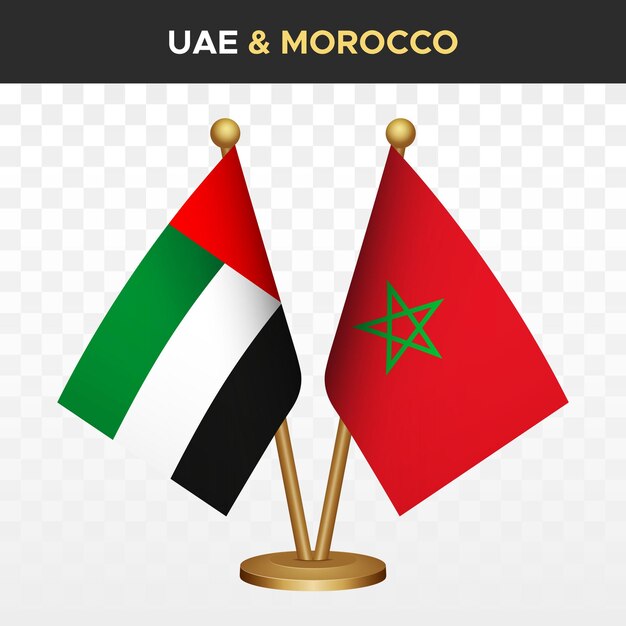 Vector uae vs morocco flags united arab emirates 3d standing desk flag vector