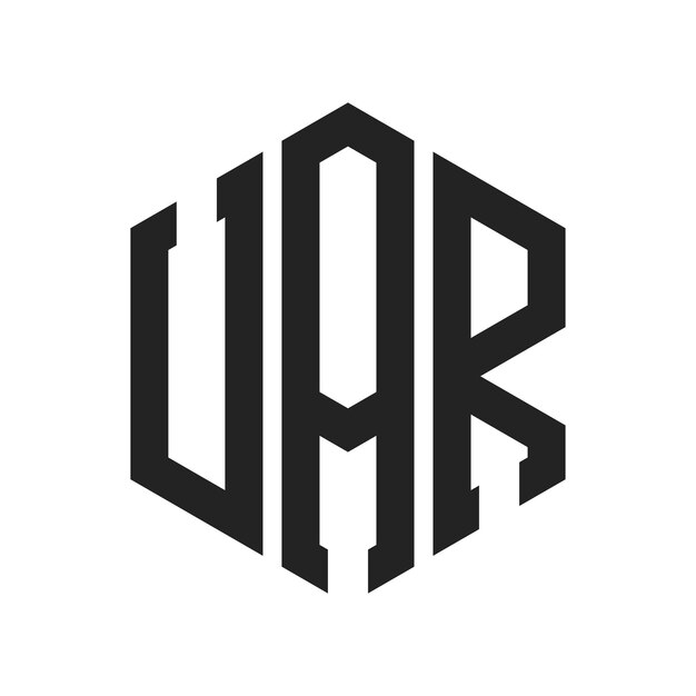 UAR 로고 디자인 초기 글자 UAR 모노그램 로고는 육각형 모양을 사용합니다.