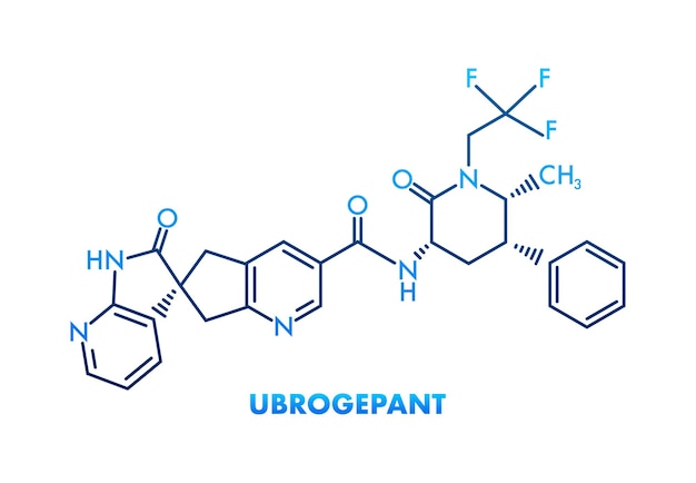 Ubrogepant migraine drug molecuul Skelet formule Vector illustratie