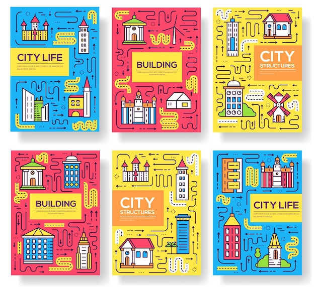 Uburban different buildings template of flyear