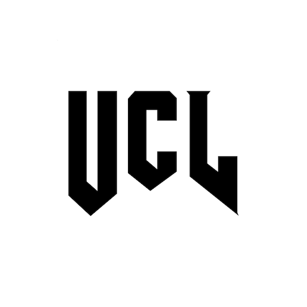 デザイン: ブラック・アンド・ホワイト・カラー・コンビネーション UCL ロゴ デザイン UCL アイコン UCL アルファベット UCL タイポグラフィー