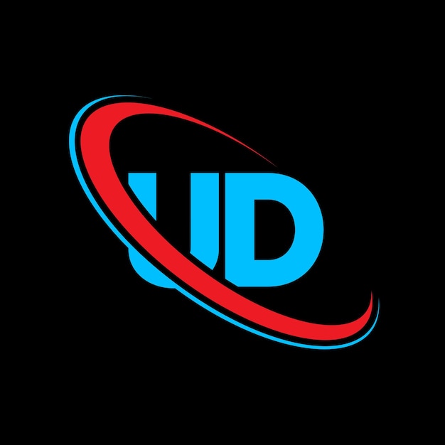 UD letter logo design Initial letter UD linked circle uppercase monogram logo red and blue UD logo