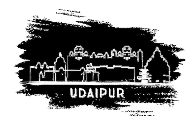 Udaipur India City Skyline van silhouet Hand getrokken schets