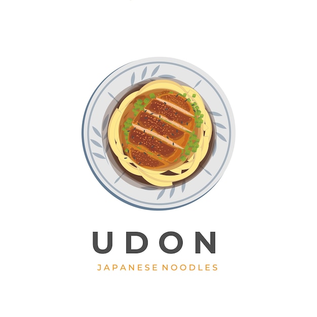 Udon Noodle Soup Vector Illustratie Logo Met Toegevoegde Katsu