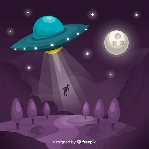 Vector ufo abduction concept with flat design