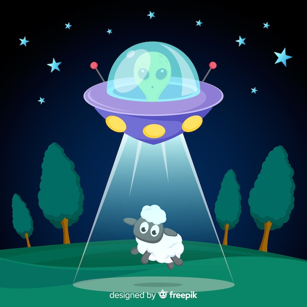 Ufo abduction concept with flat design