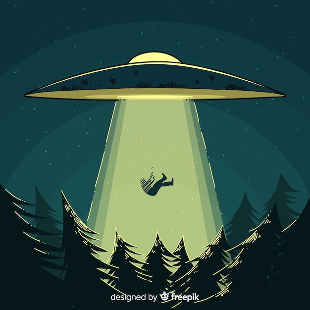 Vector ufo abduction concept with hand drawn style