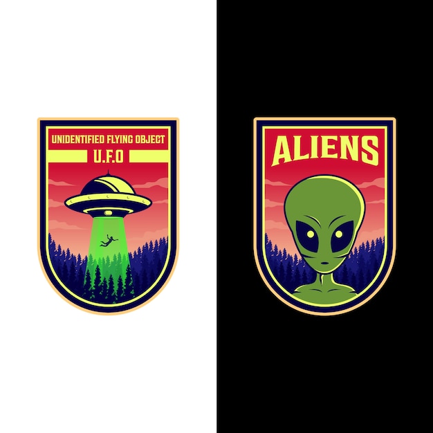 Ufo and alien logo   patches illustration design