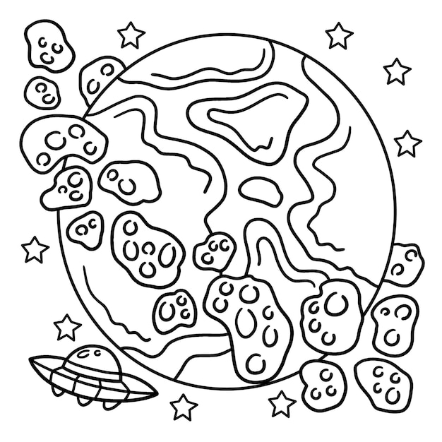 UFO and Asteroid In Space Coloring Page for Kids