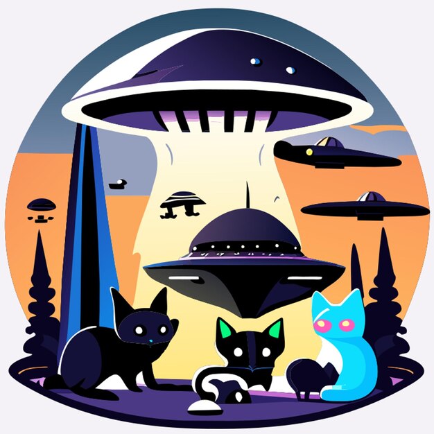 Vector ufo and cats