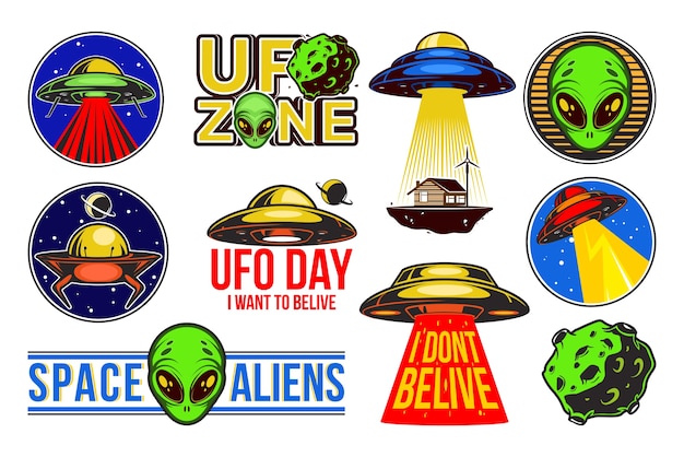 Vector ufo colorful logo set.