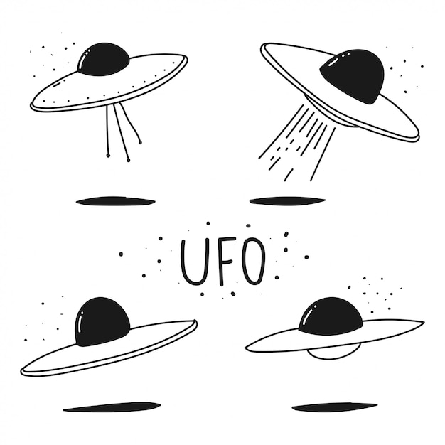 UFO doodle hand getrokken set geïsoleerd