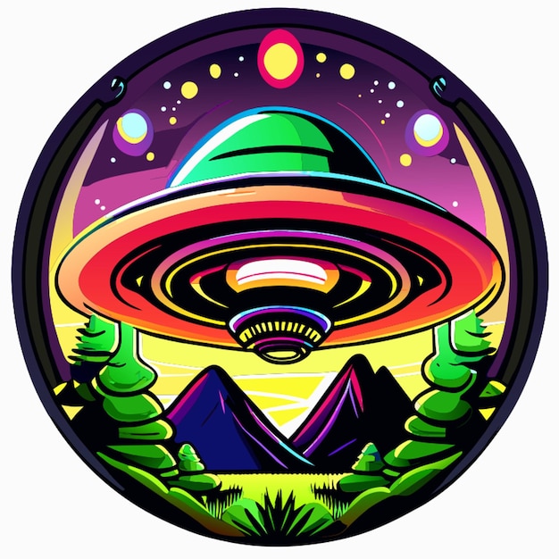 Ufo disco volante carino incorniciato in illustrazione vettoriale a cerchio