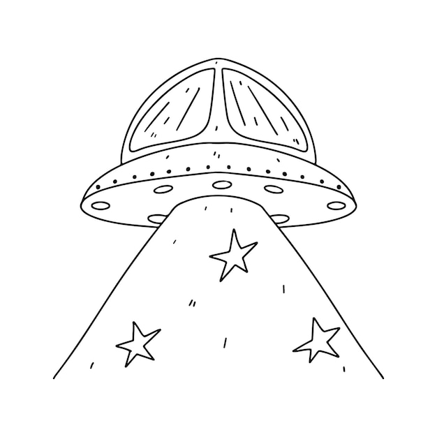 Ufo in hand drawn doodle style vector illustration isolated on white coloring page