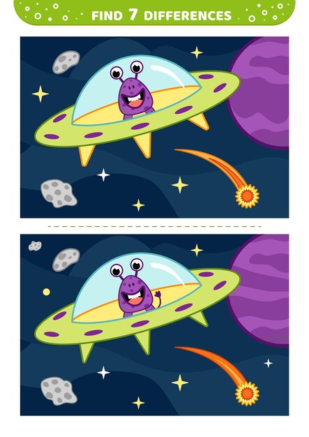 Vector ufo in de ruimte zoek 7 verschillen ruimte spel voor kinderen isolated vector illustratie eps 10