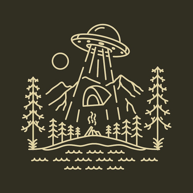 Ufo invansion camping in space nature illustrazione per abbigliamento